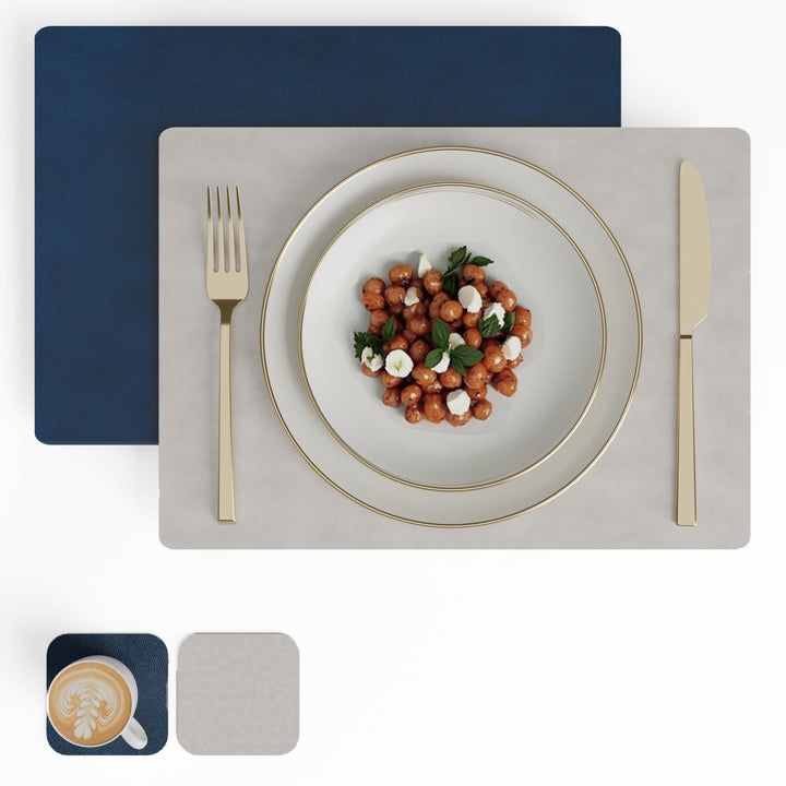 2 Sided Leather Grey & Blue Placemat + Coaster