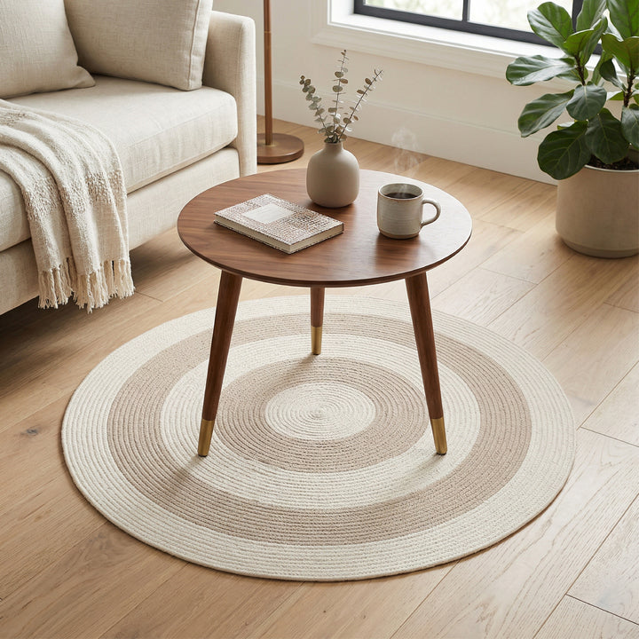 Reversible Round Rug Handwoven Natural Fiber Carpet Braided Area Rug | Neutral Boho Rug for Living Room, Bedroom, Nursery | Washable Area Rug Two Tone