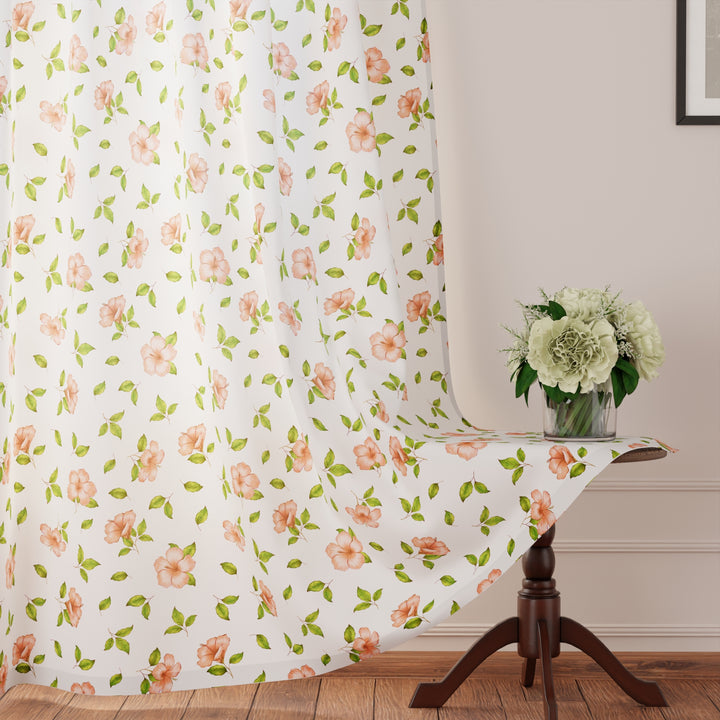 Polyester Hibiscus 2 Curtain (Pack of 2)
