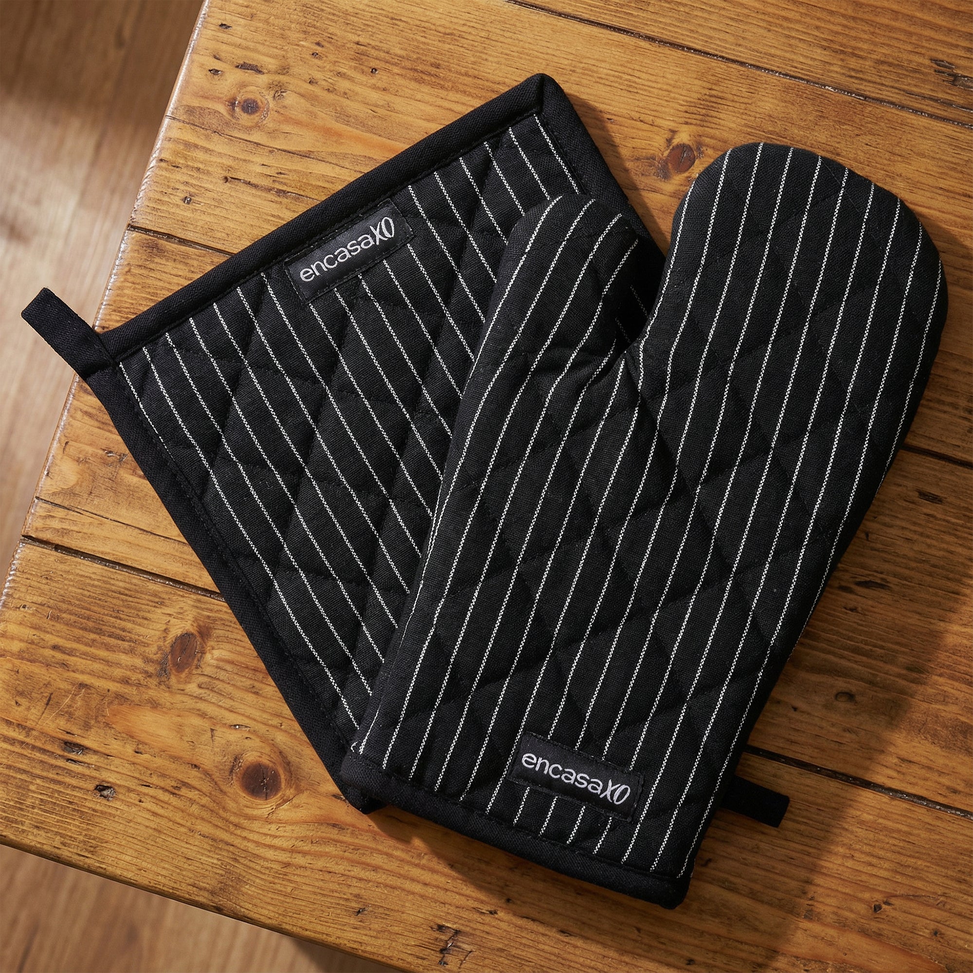 Cotton Butcher Stripes Black Oven Glove & Pot Holder