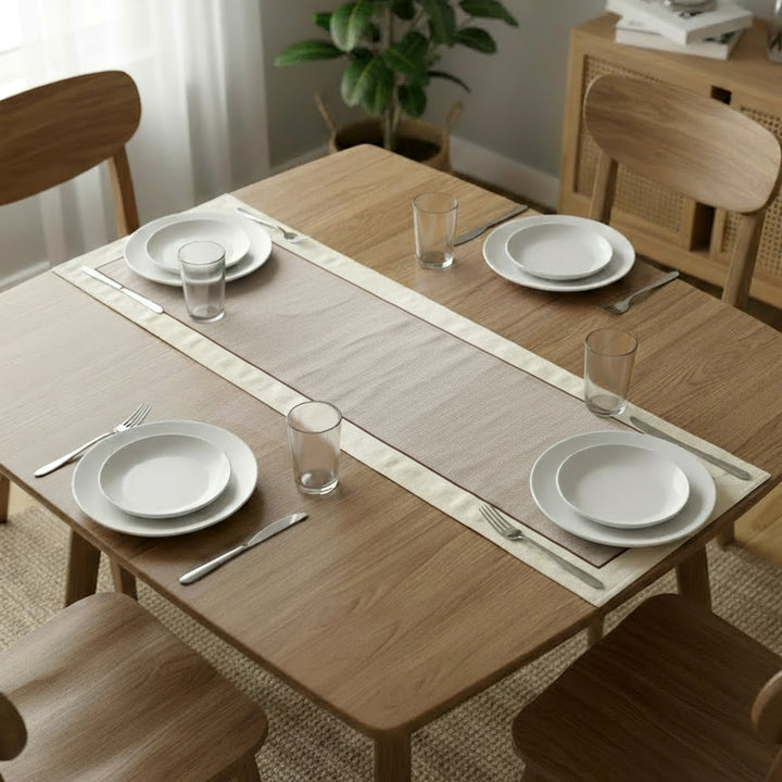 Cotton Off White & Beige Table Runner (Pack of 1)