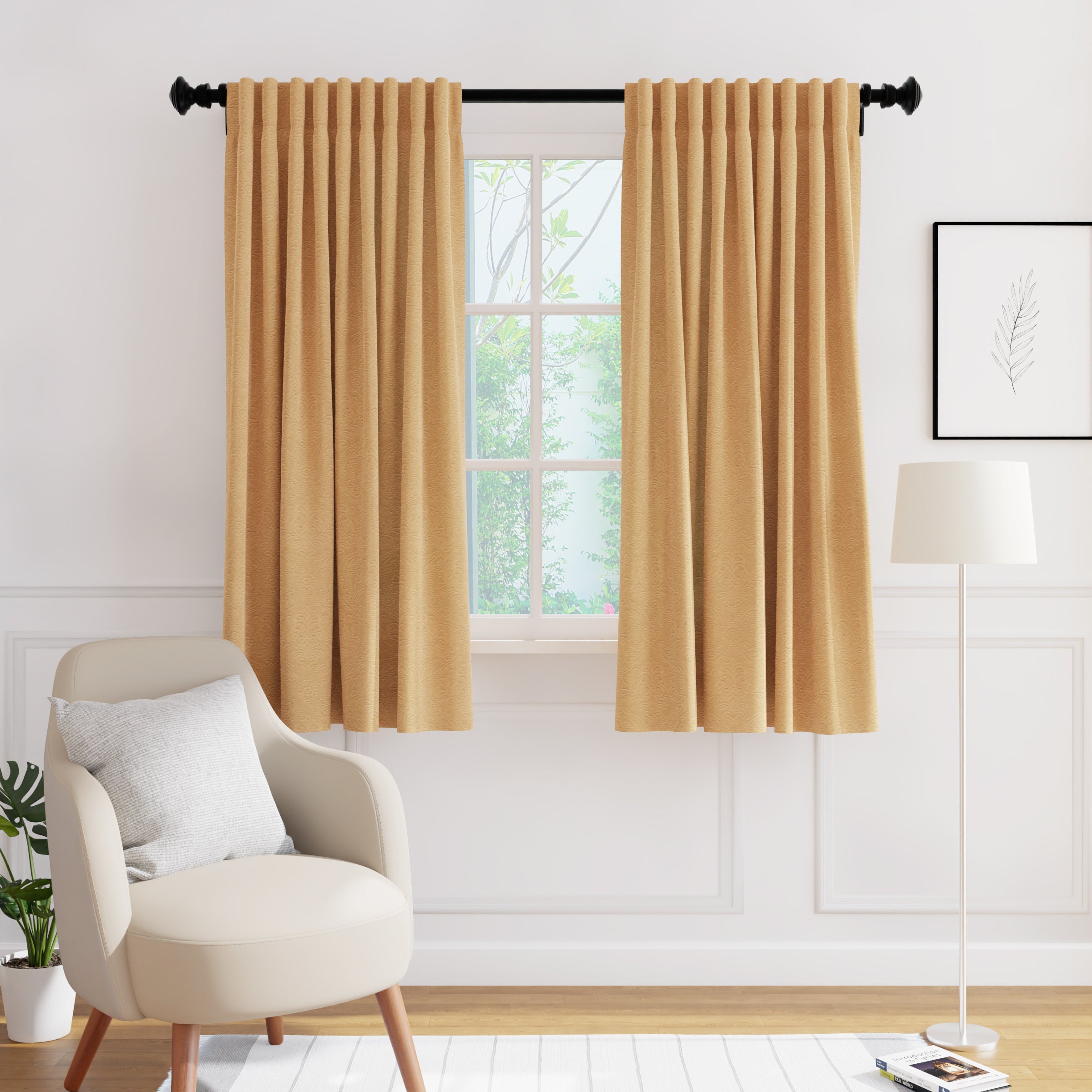 Embossed Velvet Gold Curtain