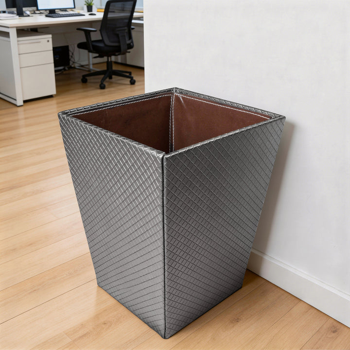 PU-Leather Grey Leather Dustbin