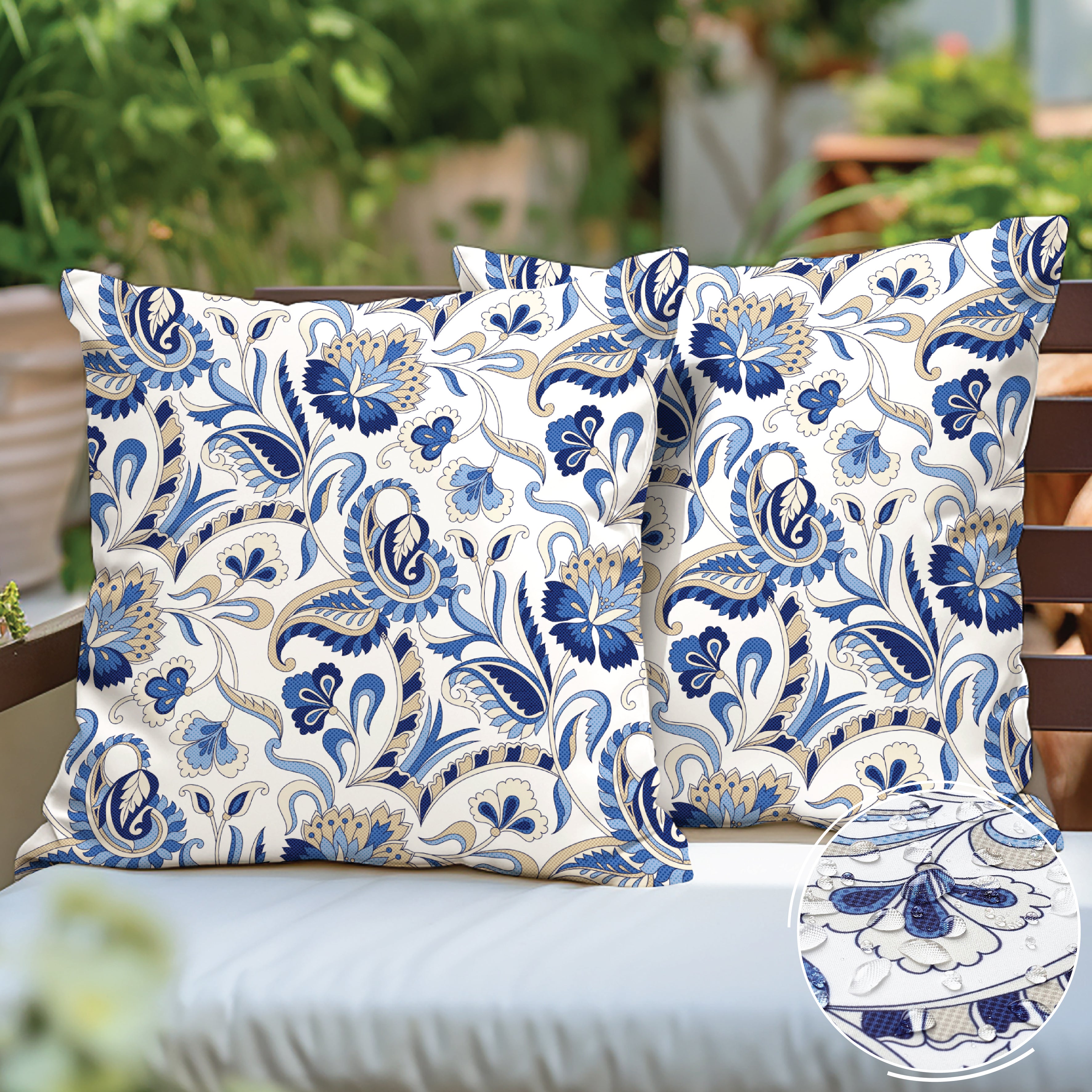 Polyester Chintz Blue Cushion Cover (Pack of 2)