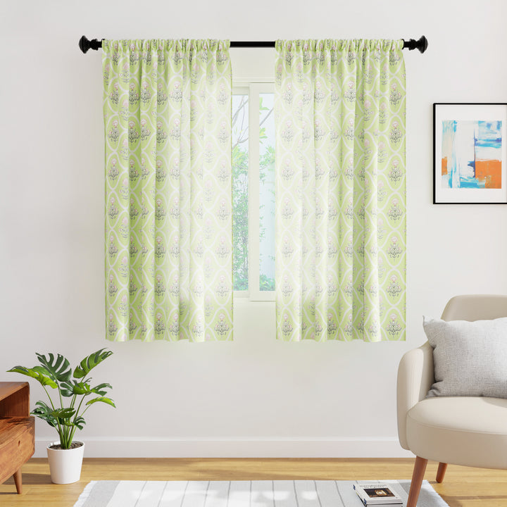 Polyester Pea Green Curtain (Pack of 2)
