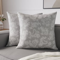 Chambray Cotton Floral Grey Cushion Cover (Pack of 2)