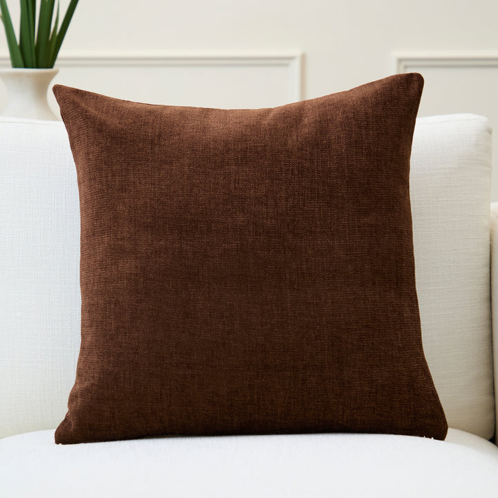 Chenille Solid Chocolate Cushion Cover (Pack of 1)