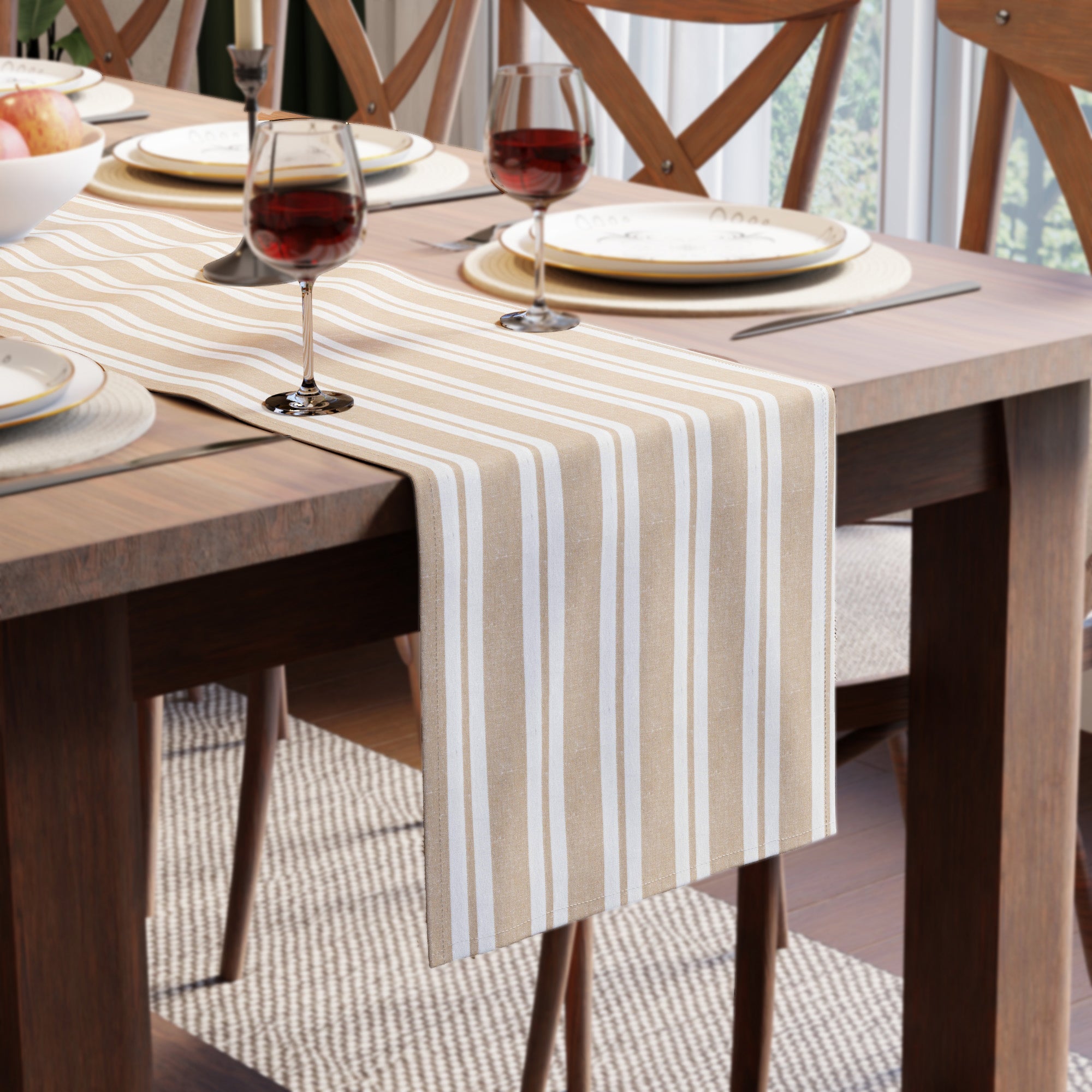 RC Yarn-Dyed Franca Beige Stripes Table Runner (Pack of 1)