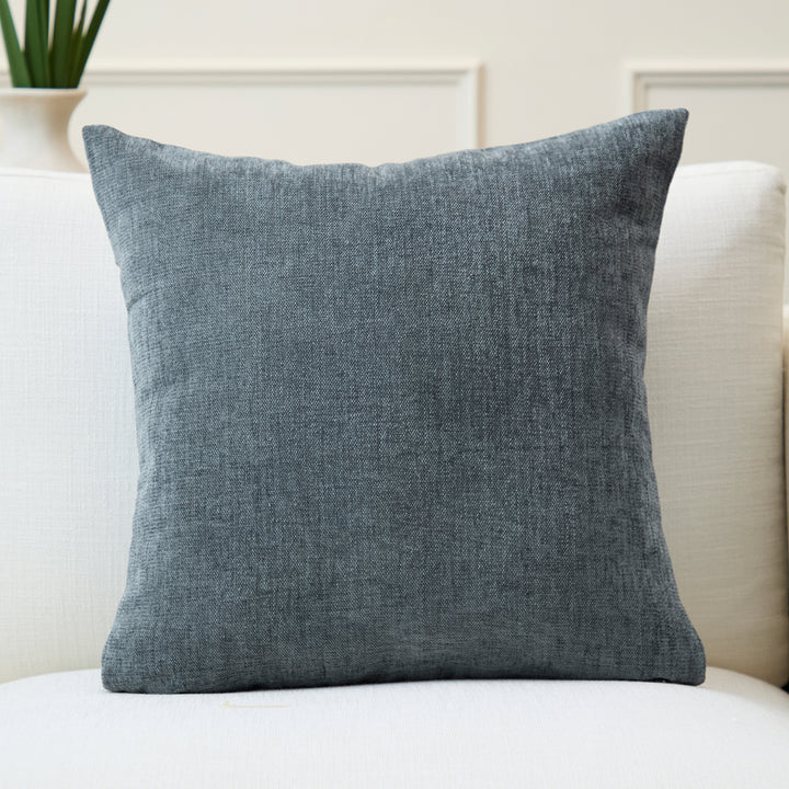 Chenille Solid Denim Cushion Cover (Pack of 1)