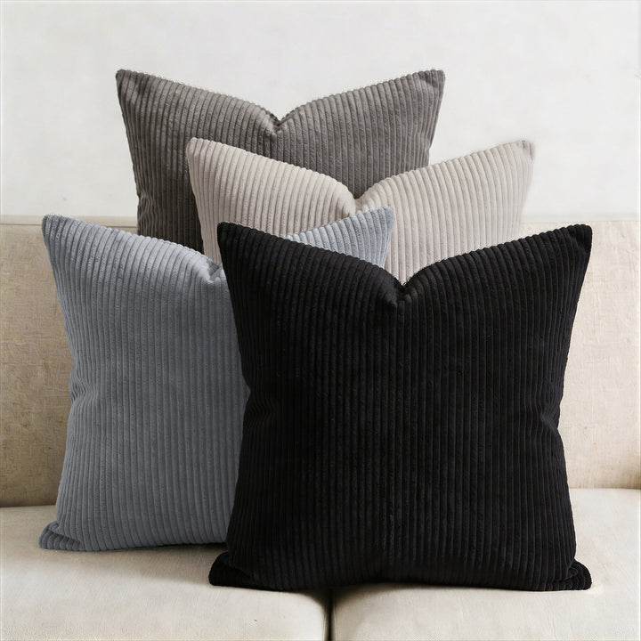 Corduroy Grey Combo Cushion Cover (Pack of 4)