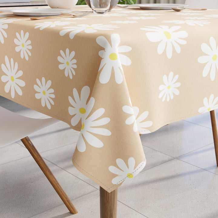Cotton Daisy Beige Table Cloth (Pack of 1)
