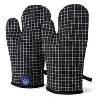 Cotton Butcher Checks Black Oven Gloves (Pack of 2)
