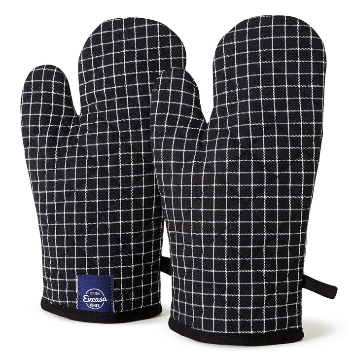 Cotton Butcher Checks Black Oven Gloves (Pack of 2)