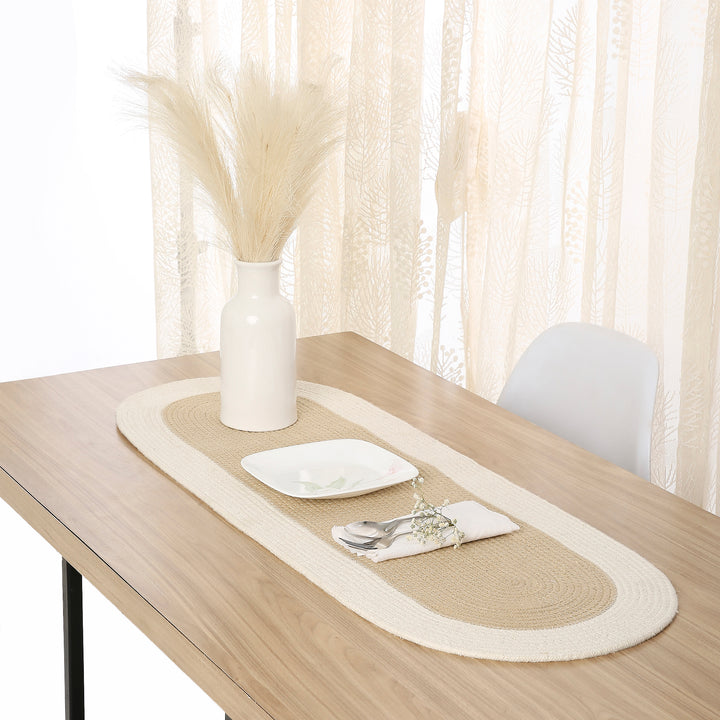Cotton Beige & Off White Table Runner (Pack of 1)