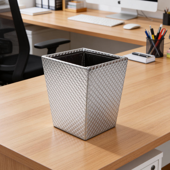 PU-Leather Silver Leather Dustbin