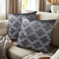Blackout Polyester Trellis Grey Cushion Cover (Pack of 2)