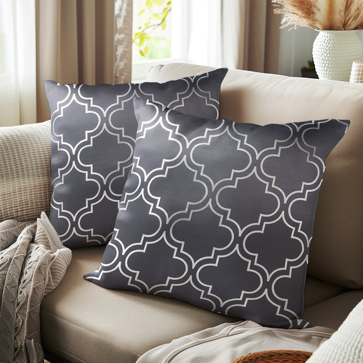 Blackout Polyester Trellis Grey Cushion Cover (Pack of 2)