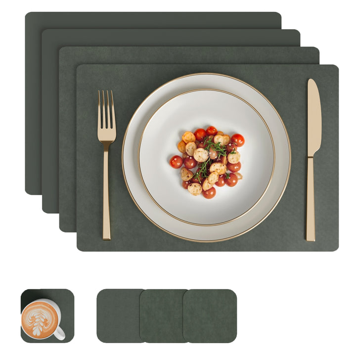 2 Sided Leather Olive Placemat + Coaster