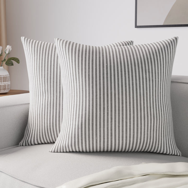 Cotton Ticking Black Cushion Cover (Pack of 2)