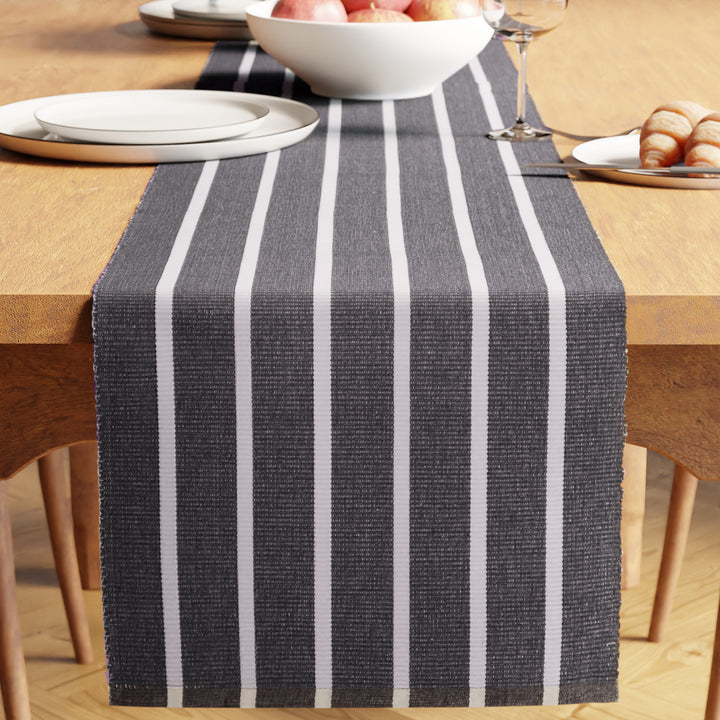 Ribbed Cotton Roma Grey Stripes Table Runner (Pack of 1)