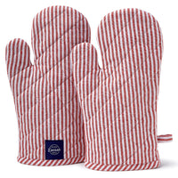 Cotton Ticking Red Oven Gloves (Pack of 2)