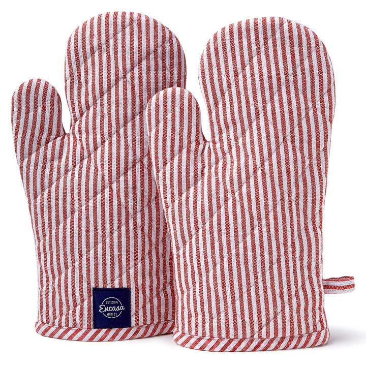 Cotton Ticking Red Oven Gloves (Pack of 2)
