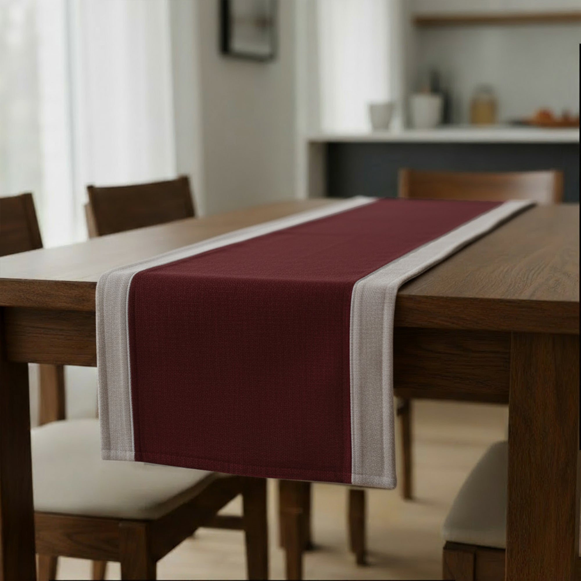 Cotton Grey & Maroon Table Runner (Pack of 1)