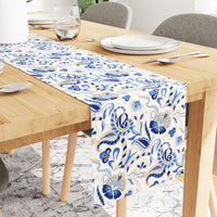 Water Repellent Polyester Chintz Blue Table Runner (Pack of 1)