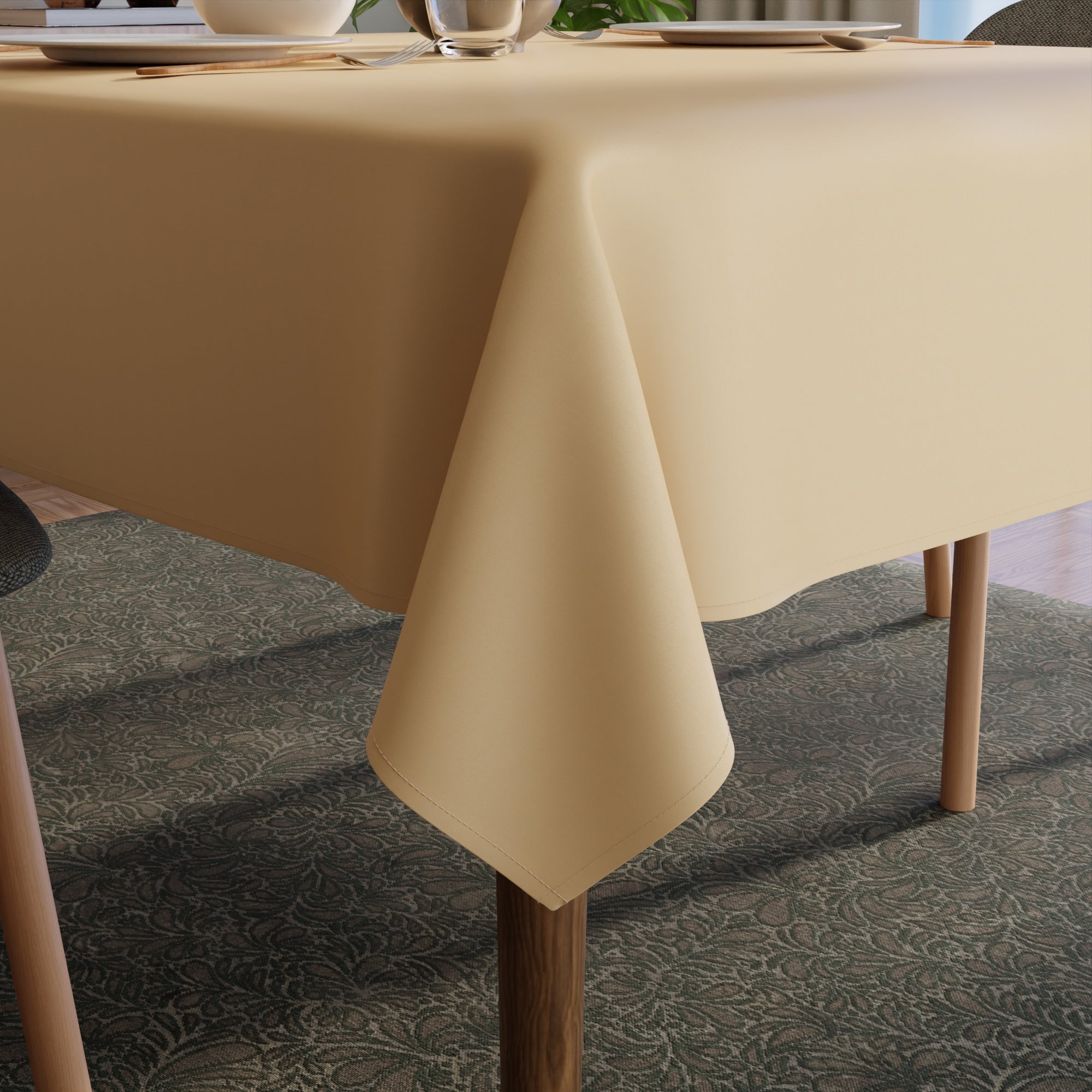 Polyester Beige Table Cloth (Pack of 1)