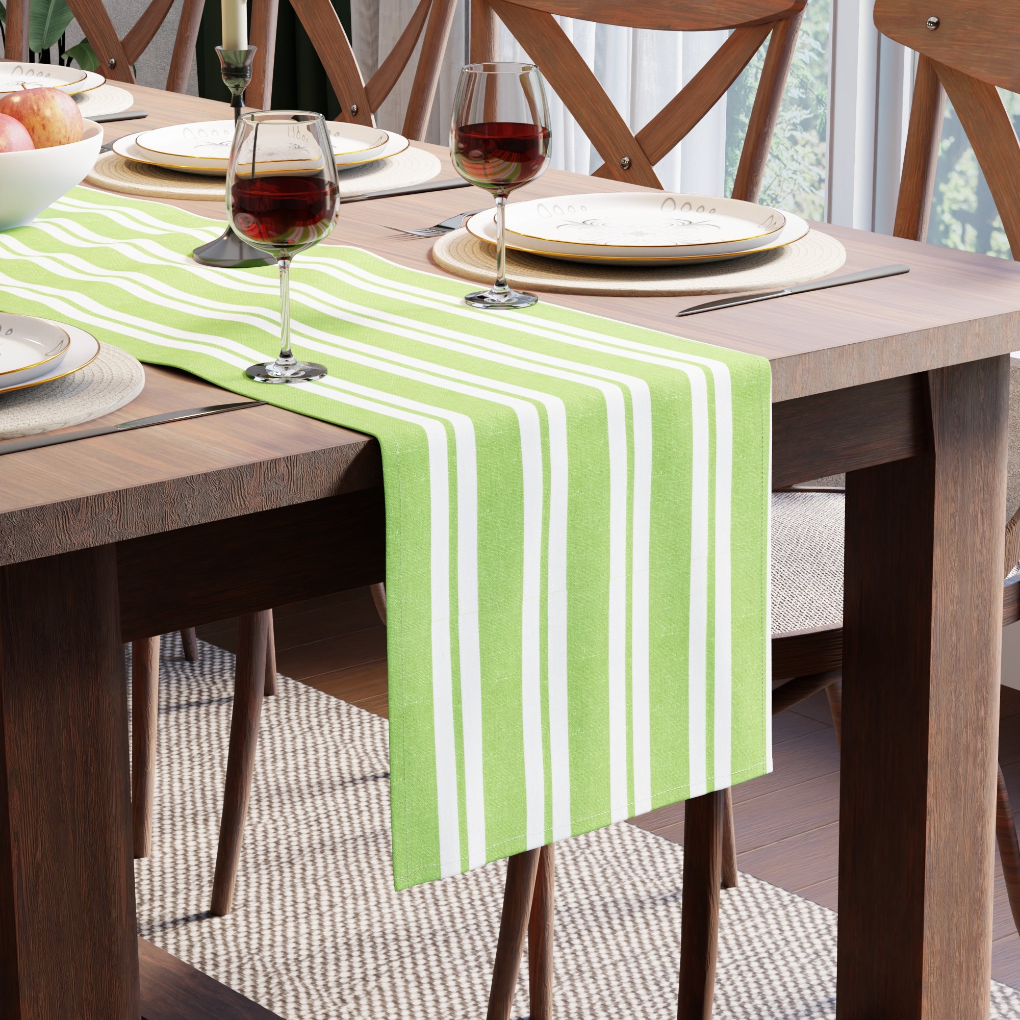 RC Yarn-Dyed Franca Lime Stripes Table Runner (Pack of 1)