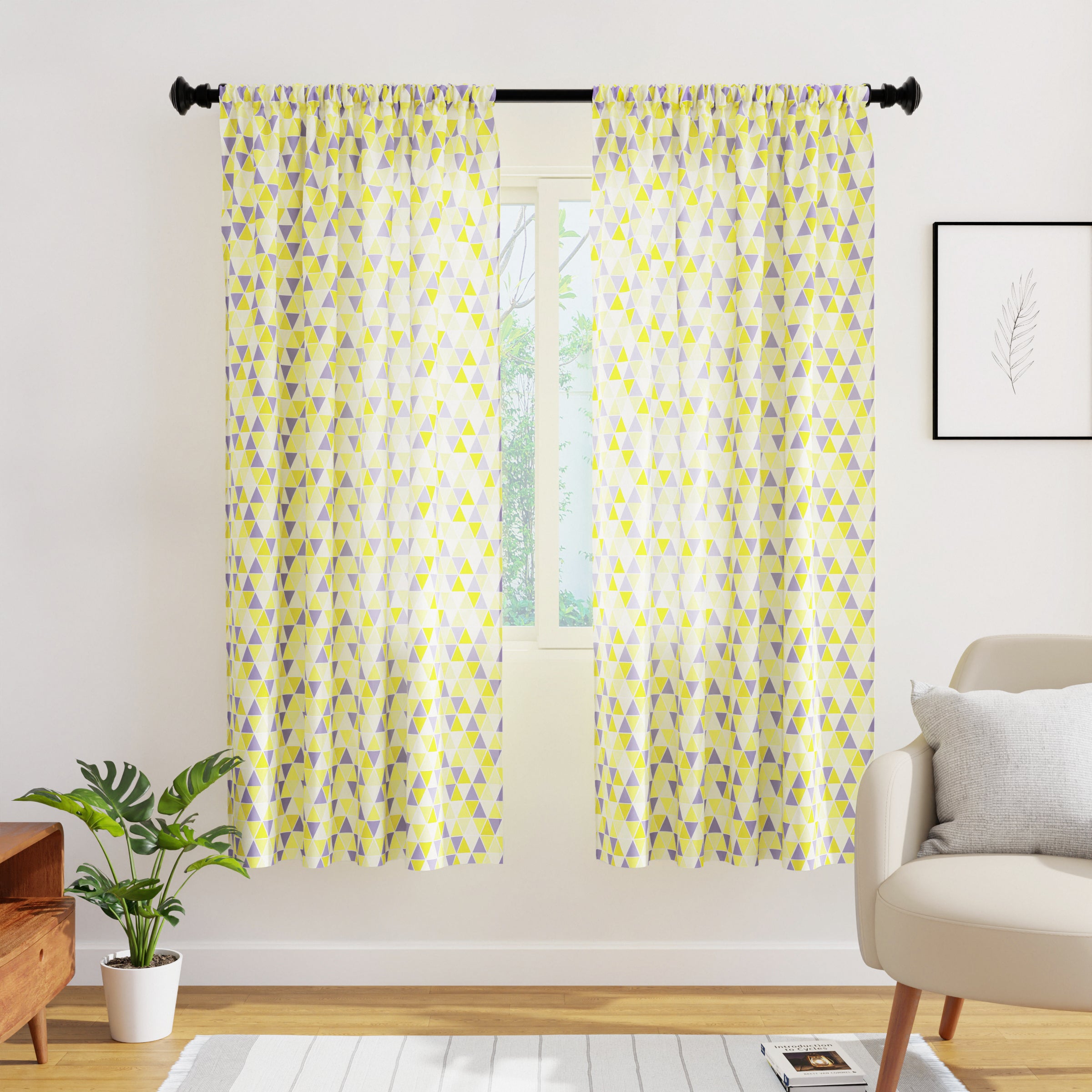 Polyester Triangles Lime Curtain (Pack of 2)
