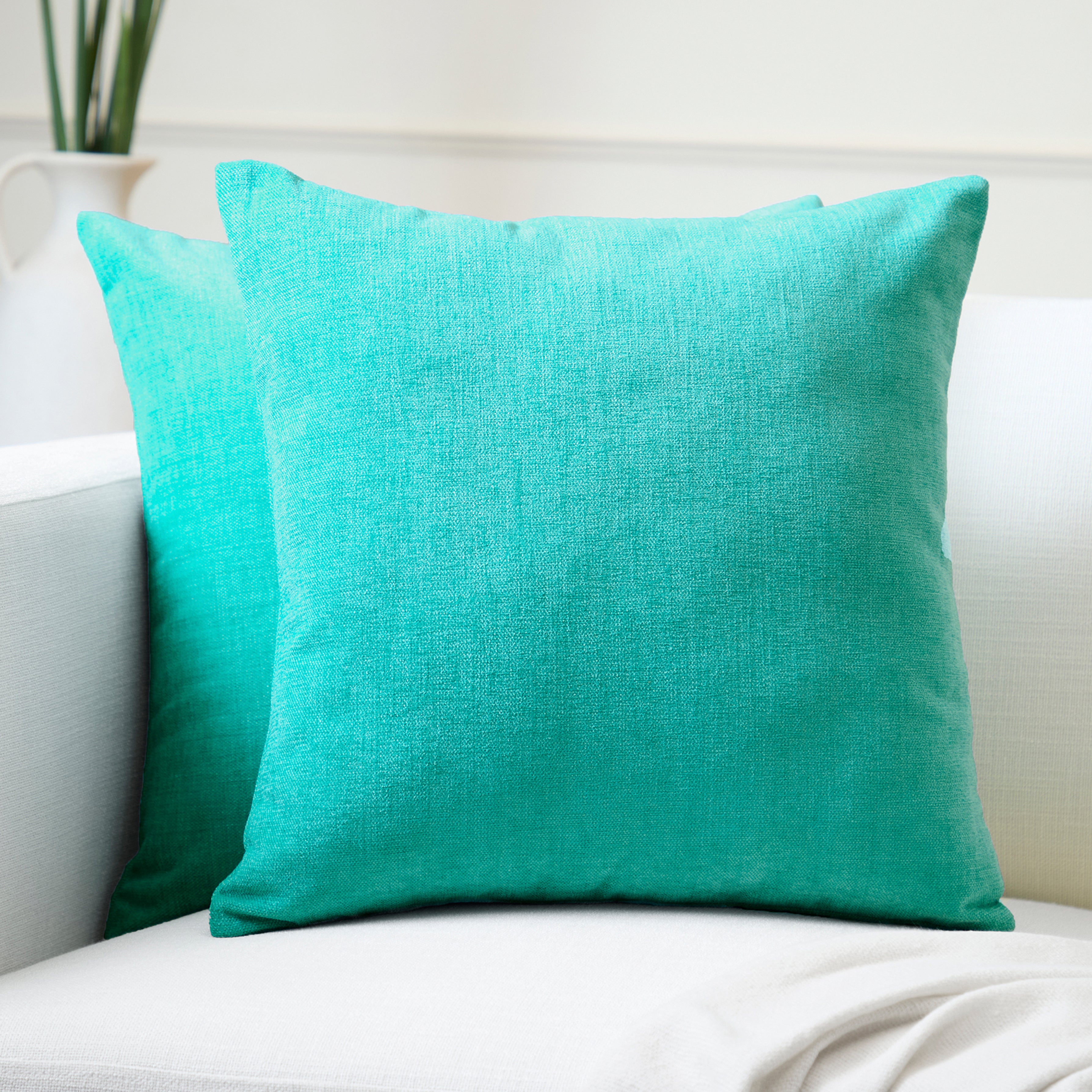 Chenille Turq Cushion Cover (Pack of 2)