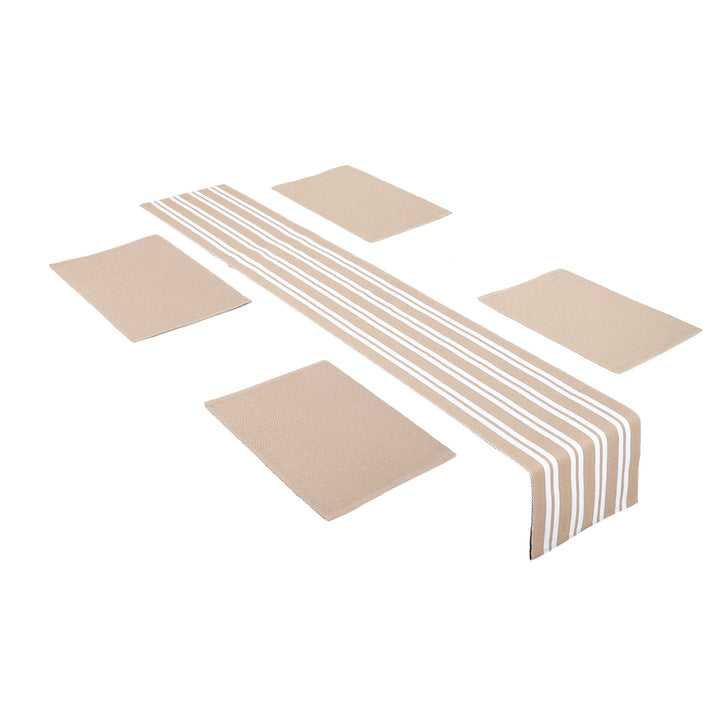 Cotton Franca Beige Table Runner+Placemat (Pack of 5)