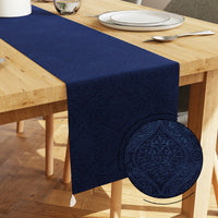 Embossed Velvet Navy Blue Table Runner