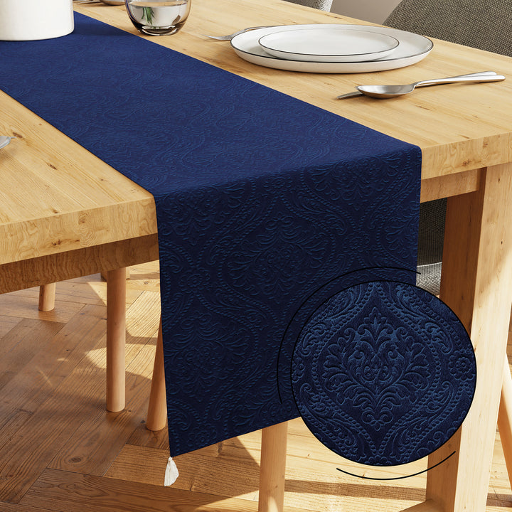 Embossed Velvet Navy Blue Table Runner