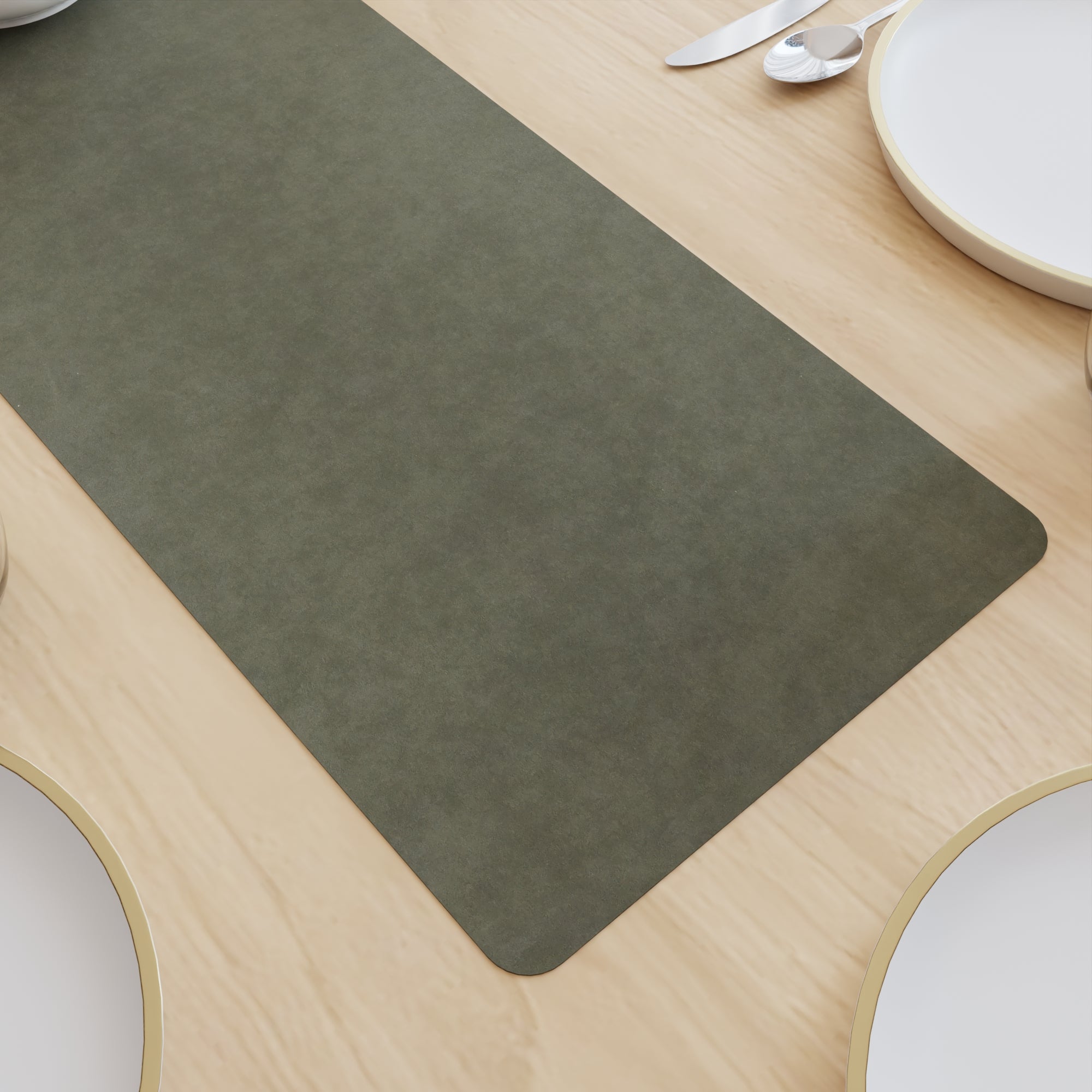 2 Sided Leather Olive Table Runner (Pack of 1)