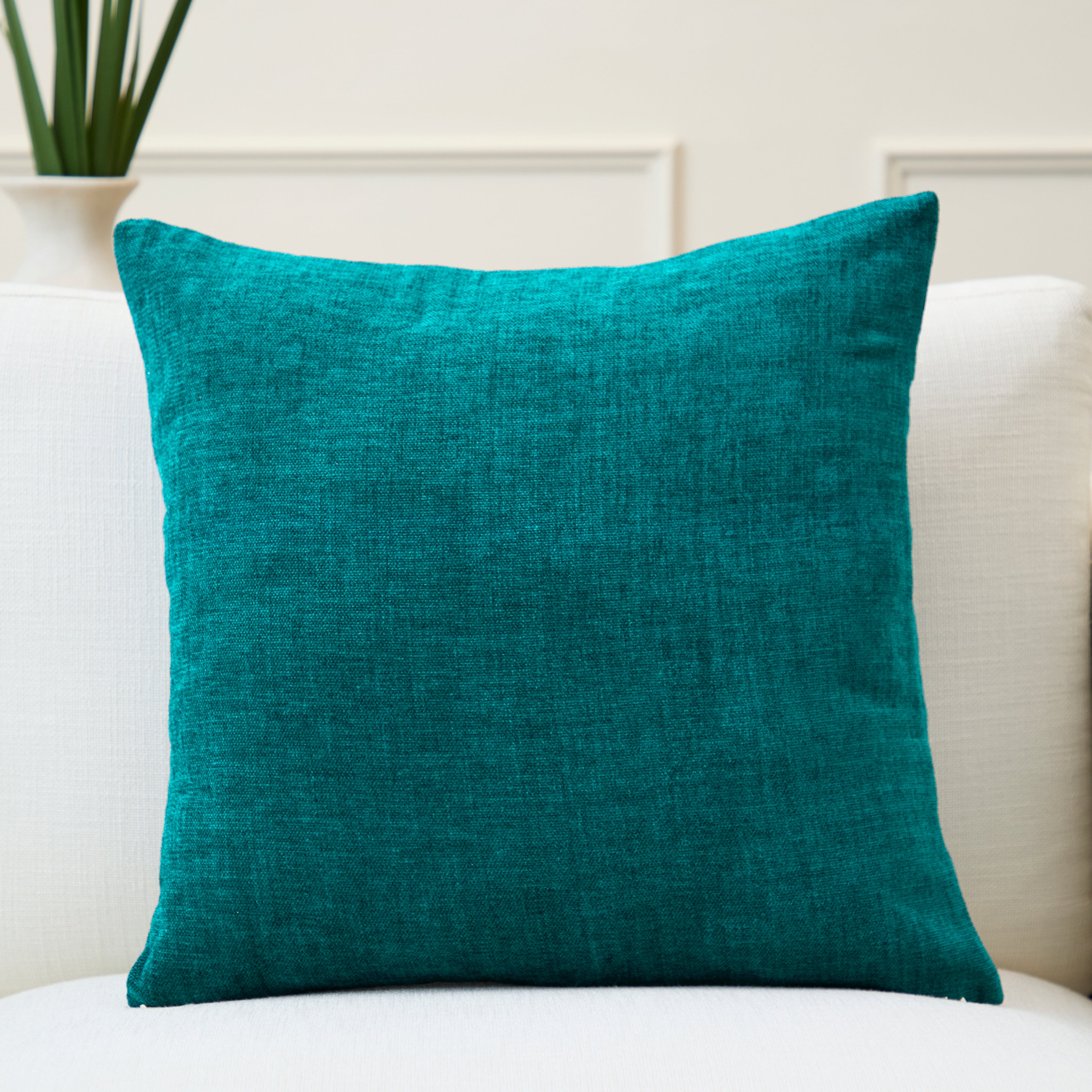 Chenille Solid Azul Blue Cushion Cover (Pack of 1)