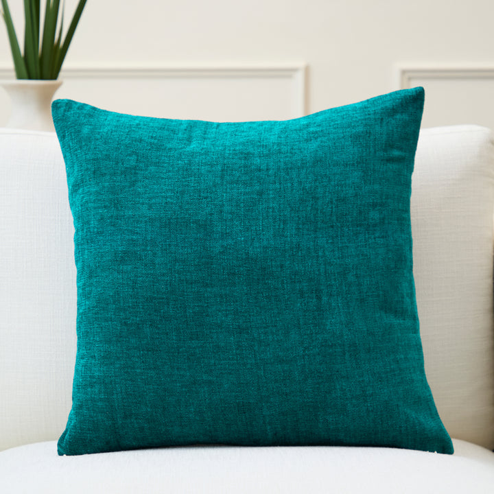 Chenille Solid Azul Blue Cushion Cover (Pack of 1)