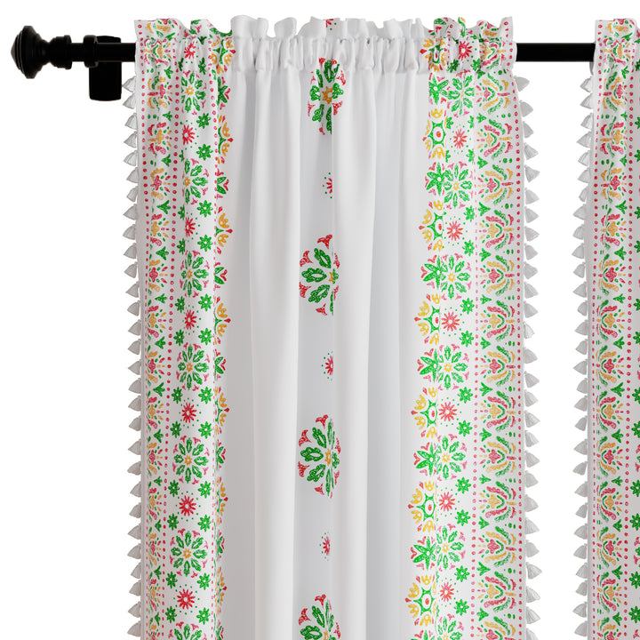 Polyester Boho Bright Green Curtain (Pack of 2)