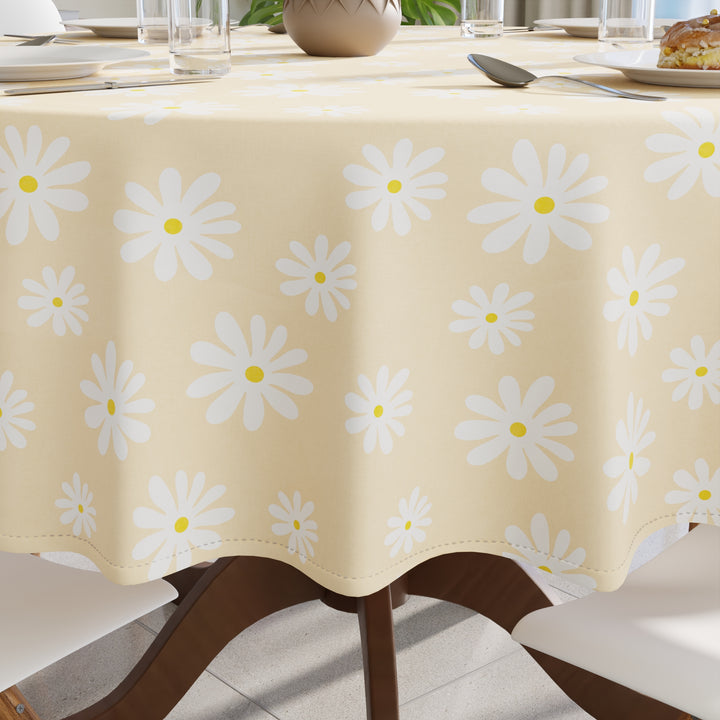 Cotton Daisy Beige Table Cloth (Pack of 1)