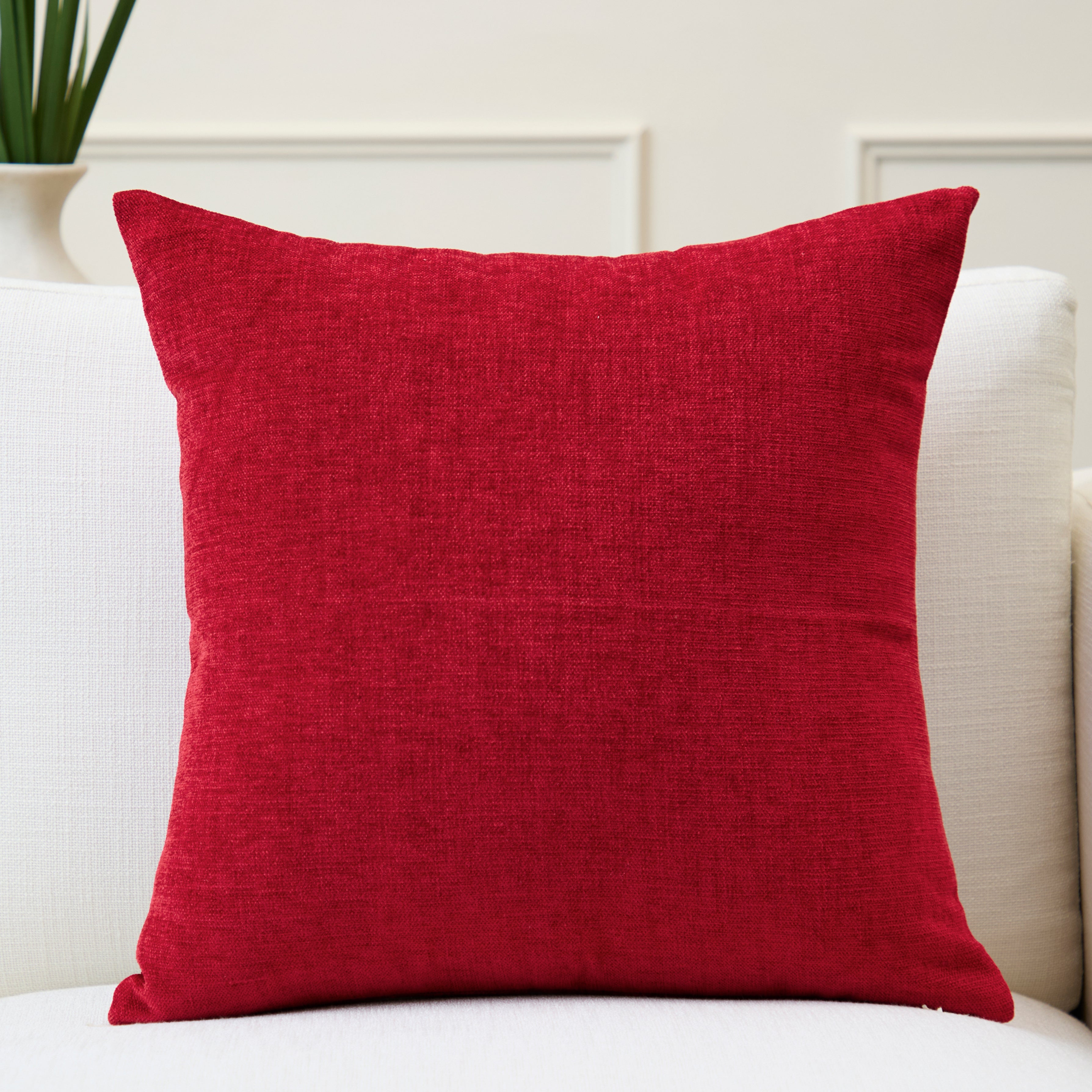 Chenille Solid Scarlet Red Cushion Cover (Pack of 1)