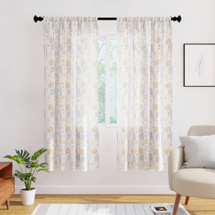 Polyester Branches Orange Curtain (Pack of 2)