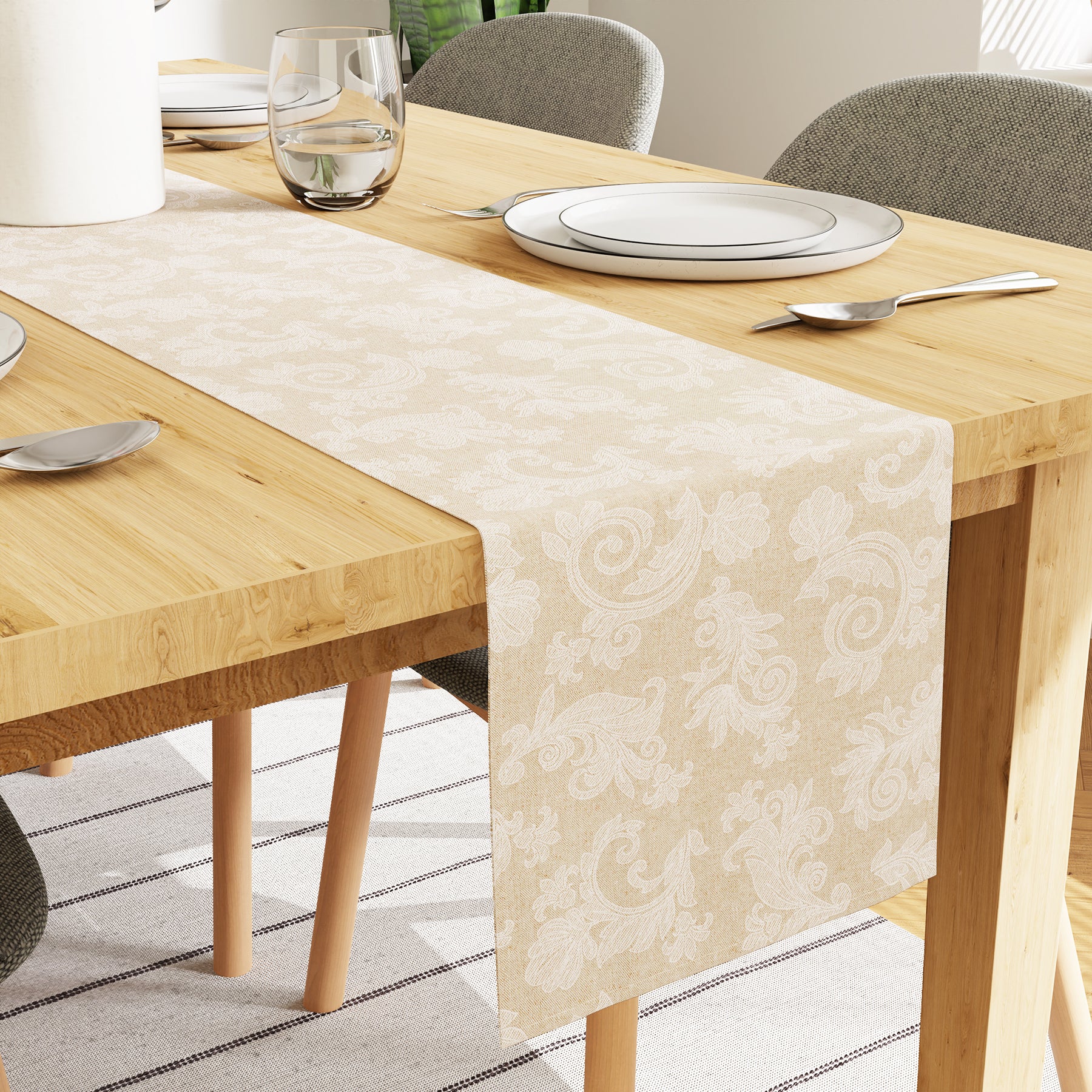 Cotton Beige Table Runner (Pack of 1)