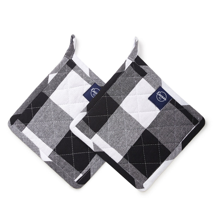 Cotton Buffalo Black Checks Pot Holders (Pack of 2)