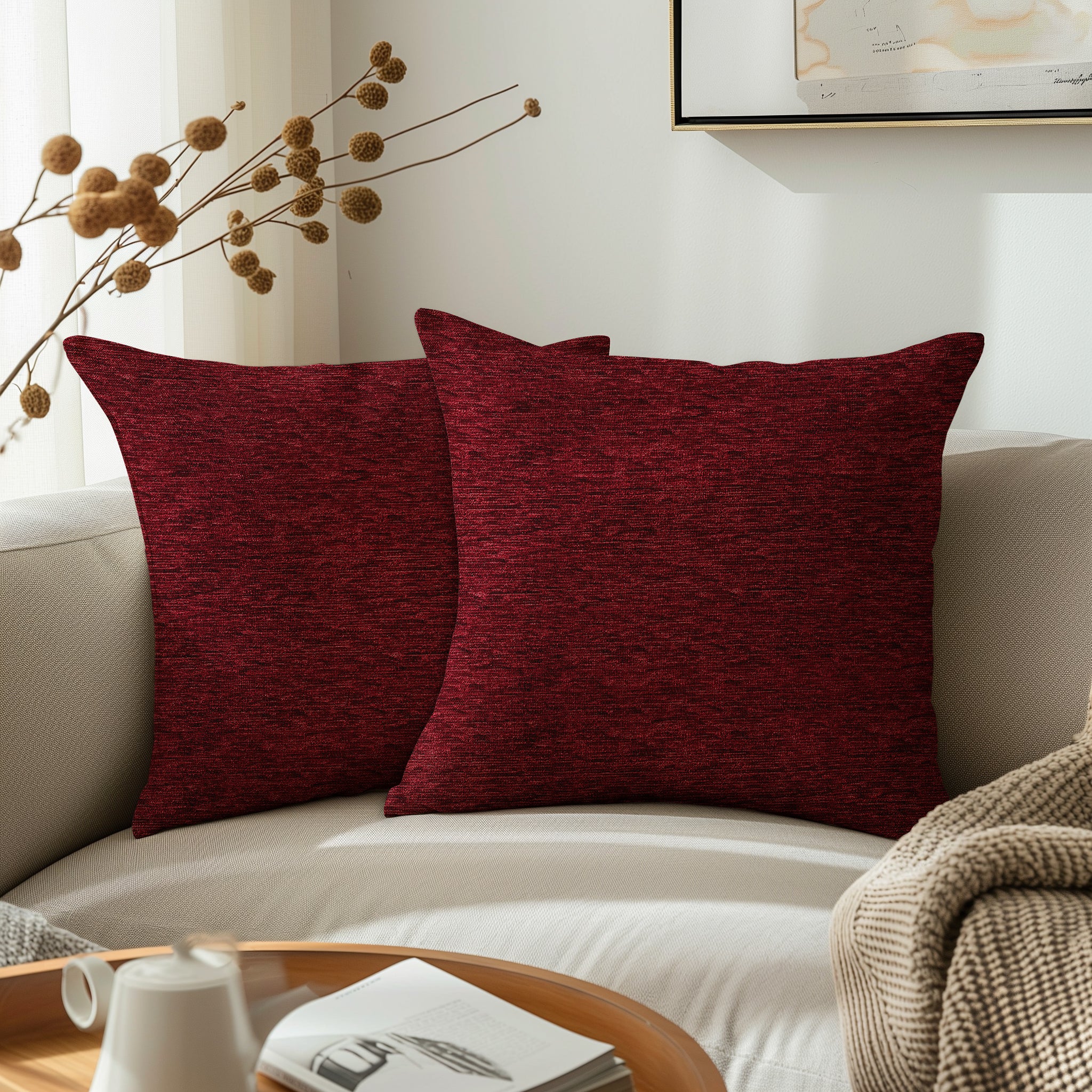 Chenille Red 1 Cushion Cover (Pack of 2)