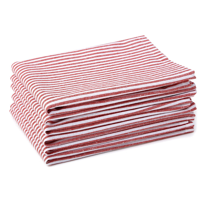 Cotton Ticking Red Table Napkins (Pack of 6)