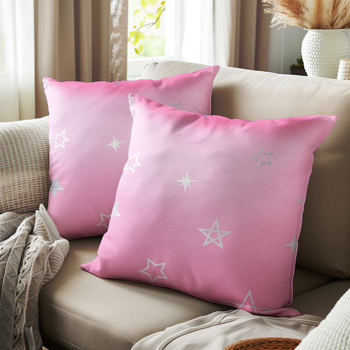 Blackout Polyester Star Pink Cushion Cover (Pack of 2)