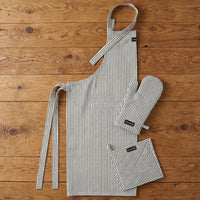 Cotton Ticking Black Apron + Oven Glove + Pot Holder (Pack of 3)
