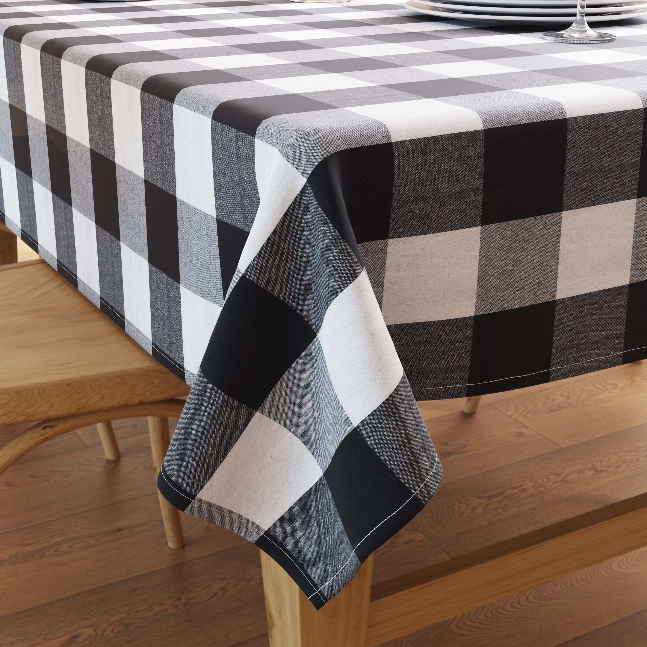 Cotton Buffalo Black Checks Table Cloth (Pack of 1)
