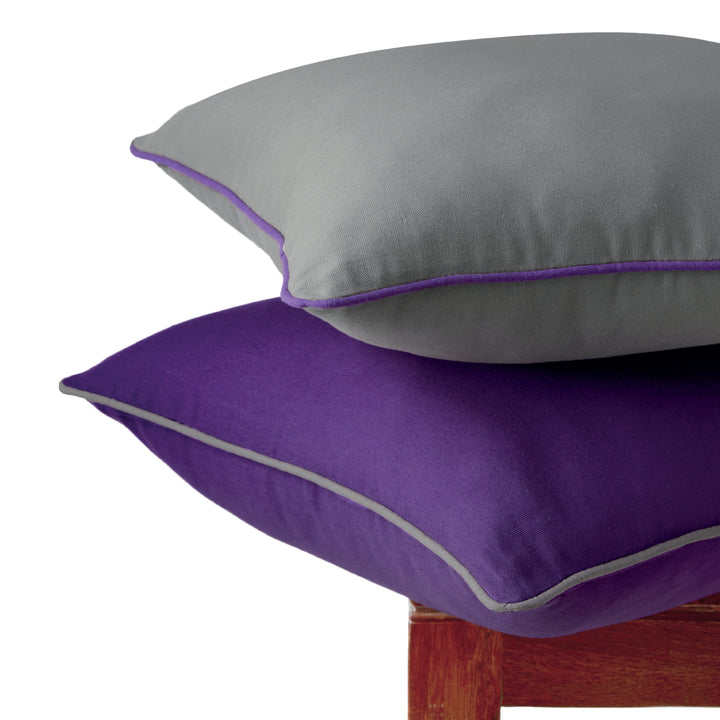 Cotton Grey+Purple Cushion Cover (Pack of 2)
